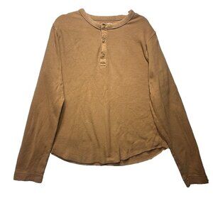 Pact Organic Cotton Men's Waffle Knit Henley Long Sleeve Shirt Sz L Brown Sugar